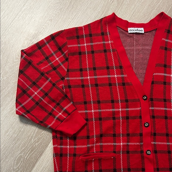 Vintage Women’s Plaid Button Down Cardigan w Pockets - Picture 2 of 7